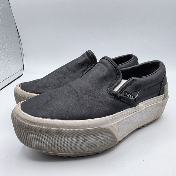 Vans Old Skool Stacked Womens Size 5 Shiny Black Silver White Platform Sneaker - Picture 4 of 13